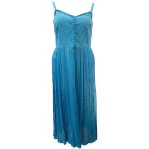 Beachy Coastal Aquamarine Boho Peasant Button Front Boho Midi Flowy Dress Greece